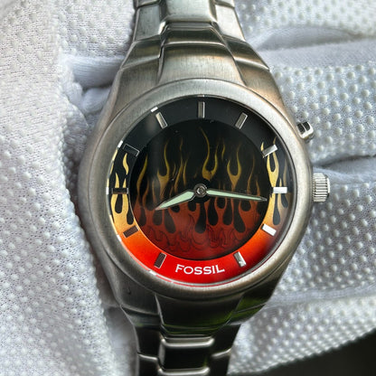 Reloj Fossil Hombre Año 2004 Único Diseño Fuego Bigtic