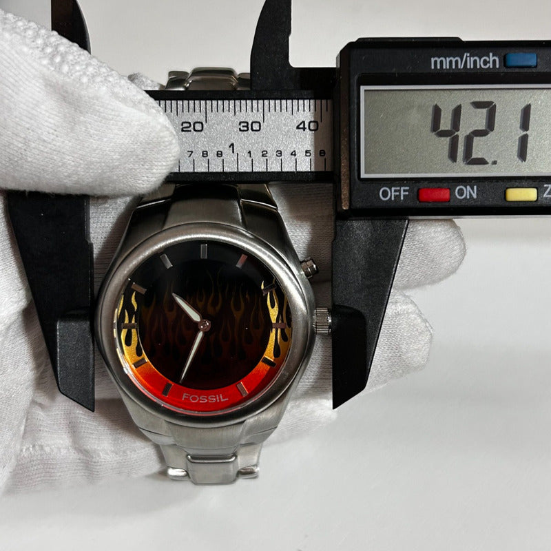 Reloj Fossil Hombre Año 2004 Único Diseño Fuego Bigtic