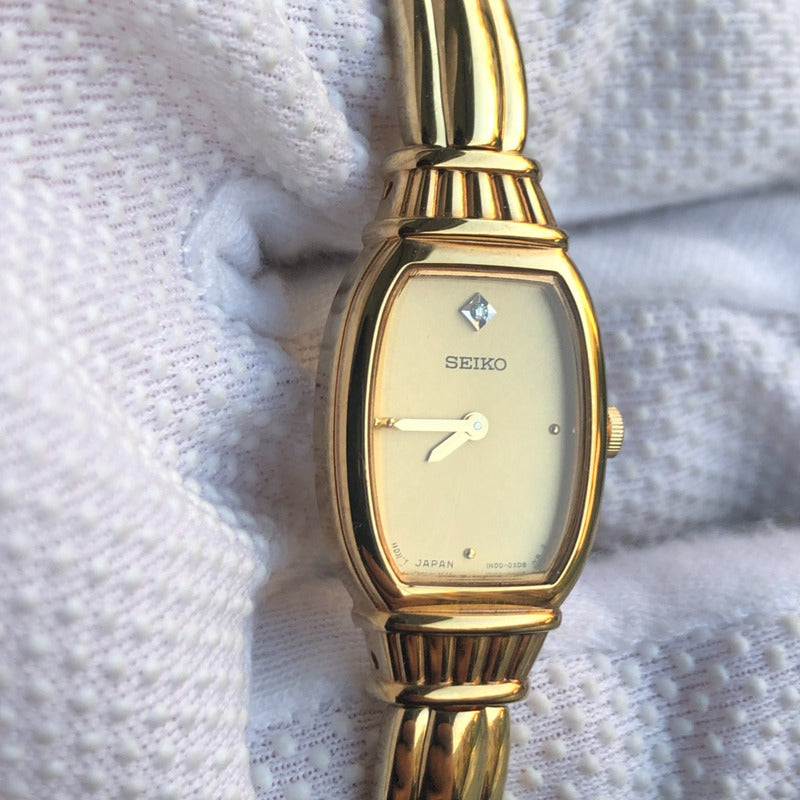 Reloj Seiko Mujer Año 1997 Cuarzo Tonneau Aplique Diamante