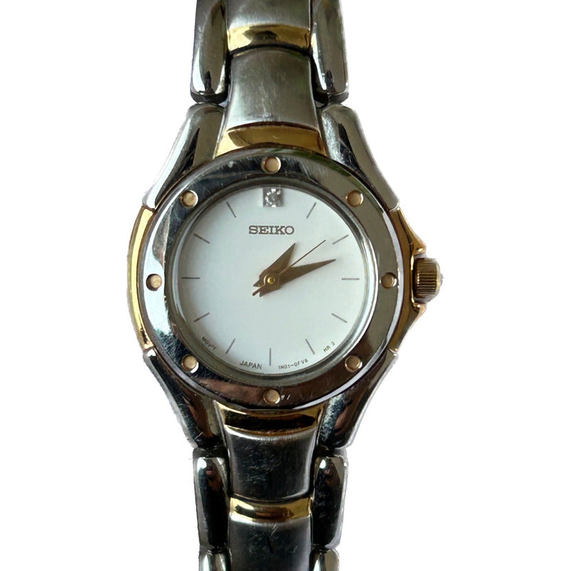 Reloj Seiko Mujer Año 2003 Bicolor Reloj Joya Cabujón Negro