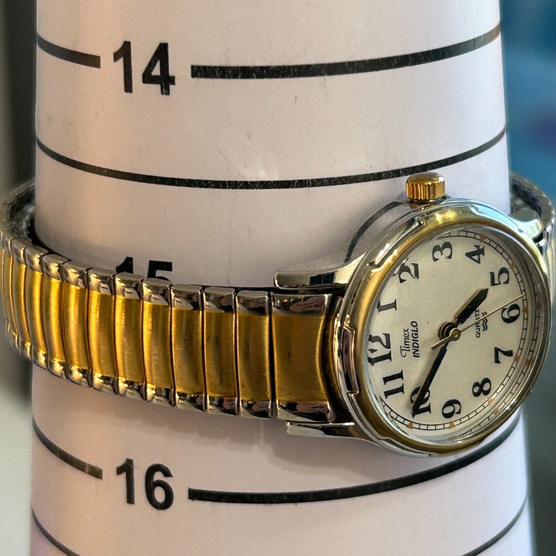 Reloj Timex Mujer Año 2003 Bicolor Indiglo Dial Perla Arena