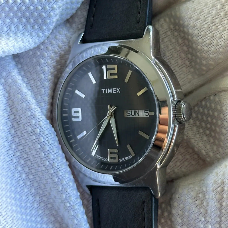 Reloj Timex Hombre Negro Day-date 2014 Indiglo Dial Cuadri.