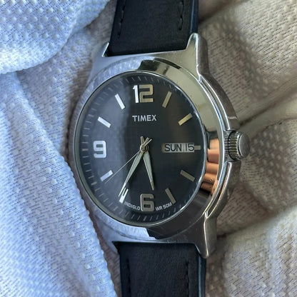 Reloj Timex Hombre Negro Day-date 2014 Indiglo Dial Cuadri.