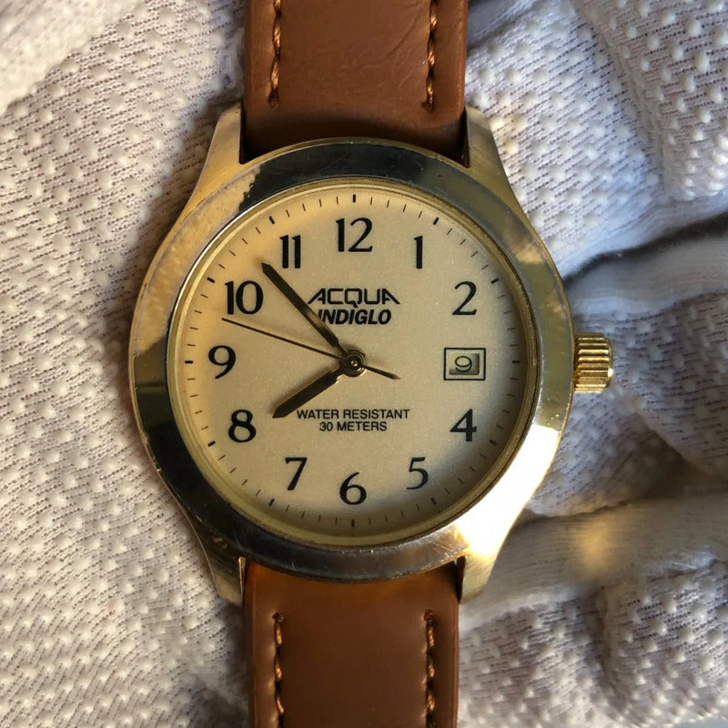 Reloj Timex Acqua Hombre Año 2001 Fondo Marfil Raro Indiglo