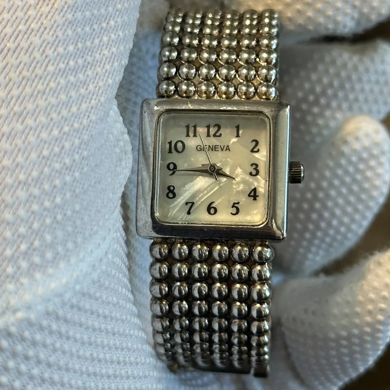 Reloj Geneva Mujer Años 2000 Dial Nacarado Pulsera Joya