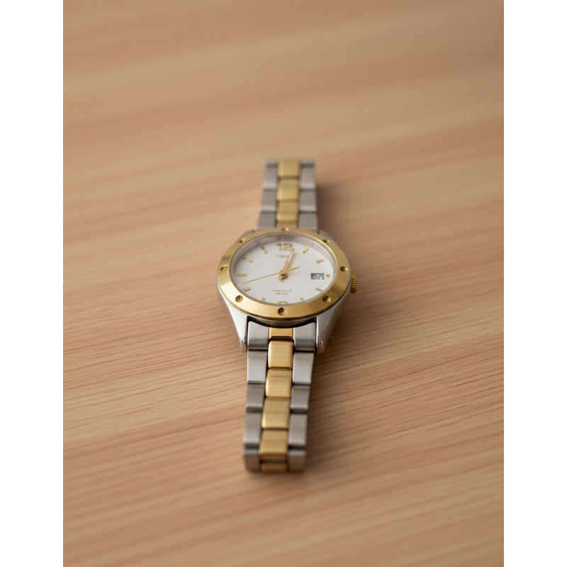 Reloj Timex Mujer Año 2009 Bisel Dorado Acero Two Tone