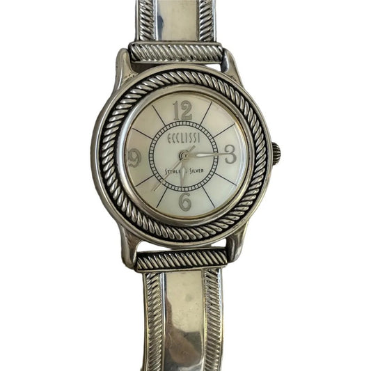 Reloj Ecclissi Mujer Año 2001 Plata 925 Correa Cuero Y Plata