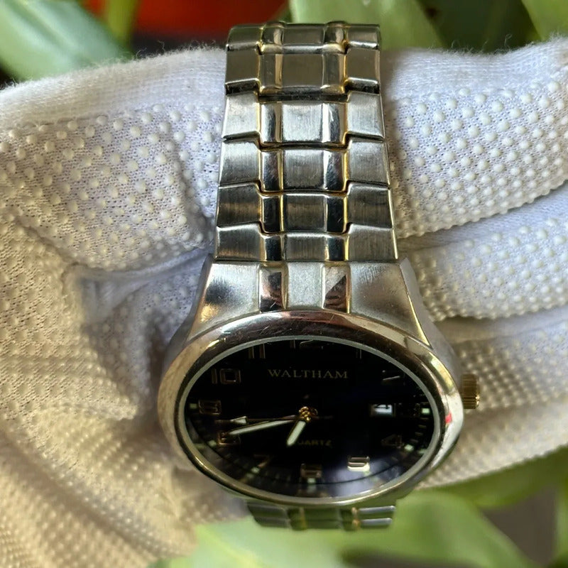 Reloj Waltham Hombre 1999 Azul Sunburst Con Fecha 41mm Leer