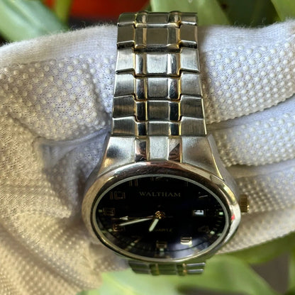 Reloj Waltham Hombre 1999 Azul Sunburst Con Fecha 41mm Leer