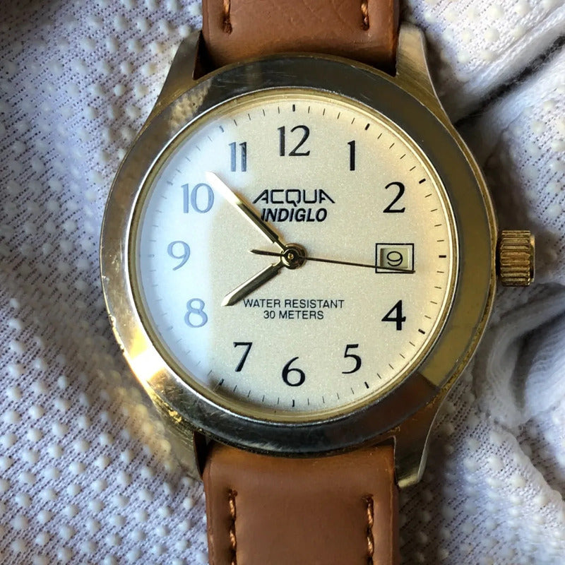 Reloj Timex Acqua Hombre Año 2001 Fondo Marfil Raro Indiglo