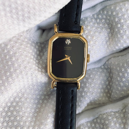 Reloj Seiko Mujer Año 1991 Rectangular Negro Ultra Compacto