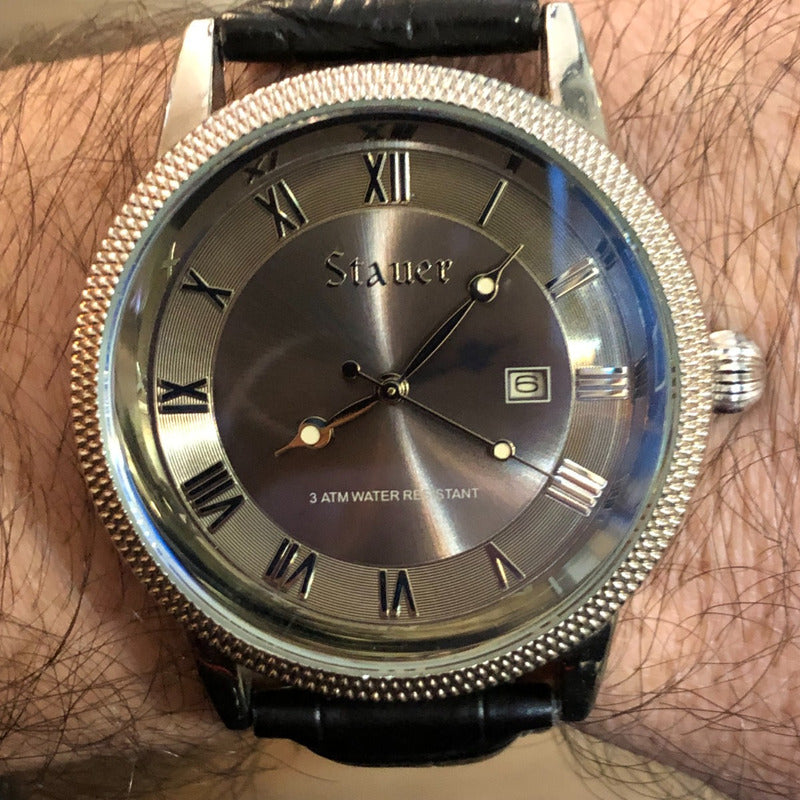 Reloj Stauer Hombre 2009 Gris Sunburst Nuevo Y Poco Común