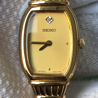 Reloj Seiko Mujer Año 1997 Cuarzo Tonneau Aplique Diamante