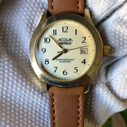 Reloj Timex Acqua Hombre Año 2001 Fondo Marfil Raro Indiglo