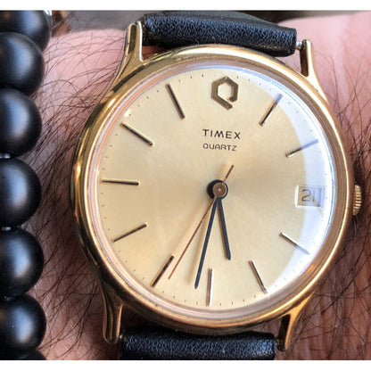 Reloj Timex Vintage Dorado Línea Q 80´s Escaso