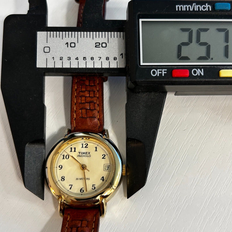 Reloj Timex Mujer Vintage 1997 Indiglo Pulsera Cuero Cuadriculada