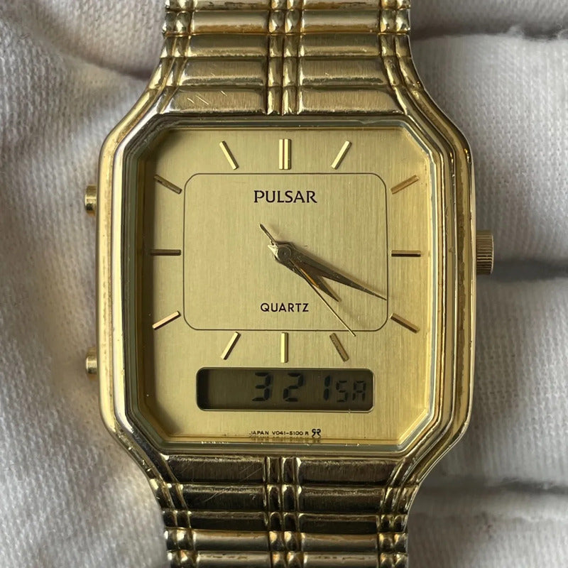 Reloj Pulsar Hombre 1989 Análogo Y Digital Dorado Original