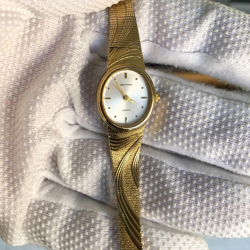 Reloj-joya Waltham Mujer Vintage 1994 Dorado Dial Sunburs