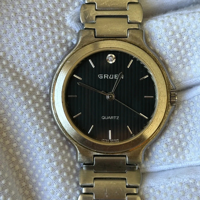 Reloj Gruen Unisex Dial Texturizado 34mm 1993 Diamante A Las 12