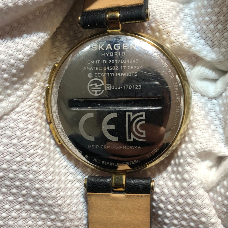 Reloj Skagen Mujer 2017 Híbrido Signatur Dorado Cuero Negro