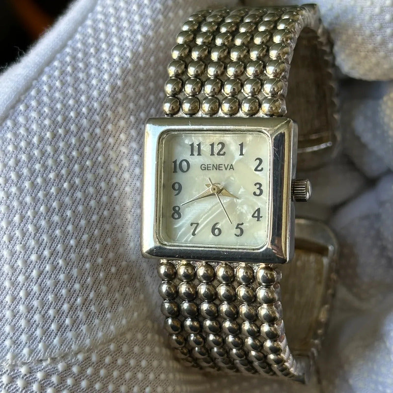 Reloj Geneva Mujer Años 2000 Dial Nacarado Pulsera Joya