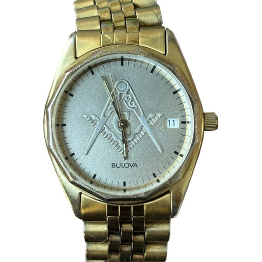 Reloj Bulova Masónico Hombre Año 1994 Compás Escuadra En Relieve