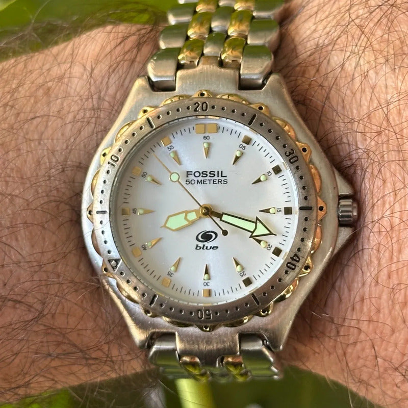 Reloj Fossil Blue Hombre Diver 2002 Escaso Neovintage