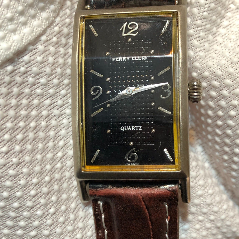 Reloj Perry Ellis Mujer Vintage Año 1999 Rectangular Dorado
