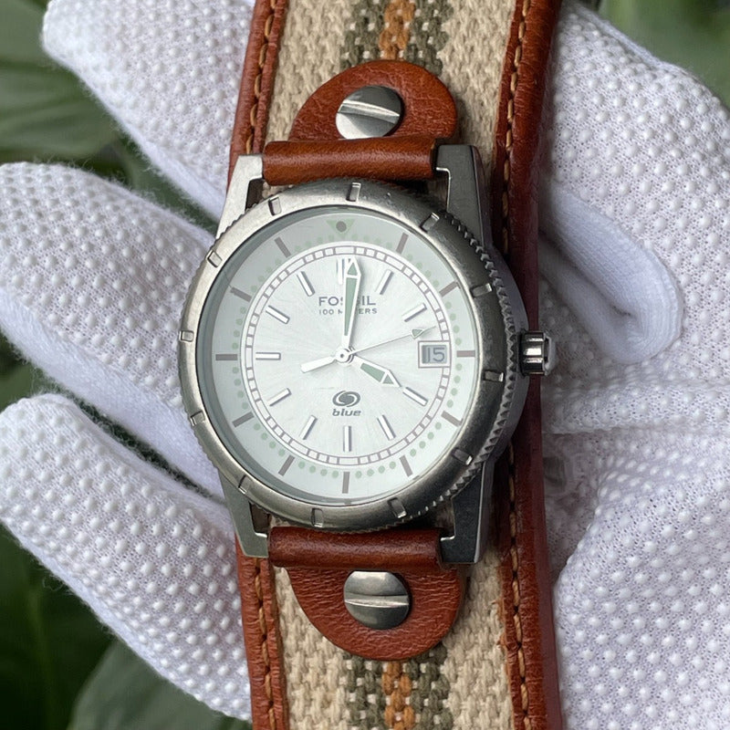 Reloj Fossil Unisex 2004 Correa Bund Serie Blue Lume Único