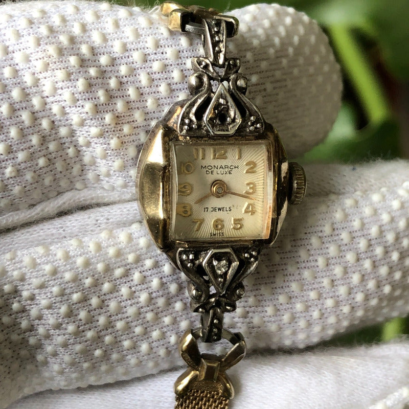 Reloj Monarch Deluxe Mujer Vintage 1950 Mecánico Bisel Oro Rolled10k