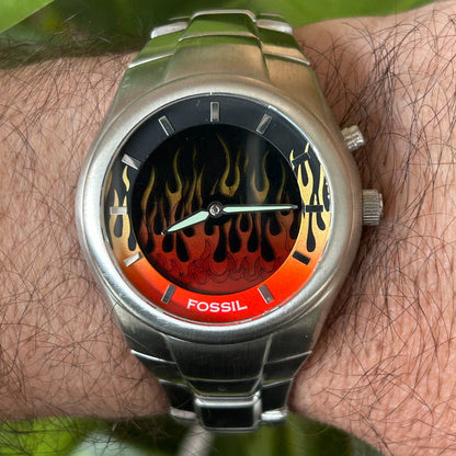Reloj Fossil Hombre Año 2004 Único Diseño Fuego Bigtic
