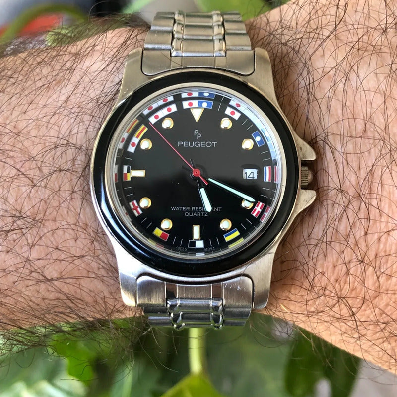 Reloj Peugeot Paris Pp Hombre Cuarzo Vintage Años 90 Acero Náutico
