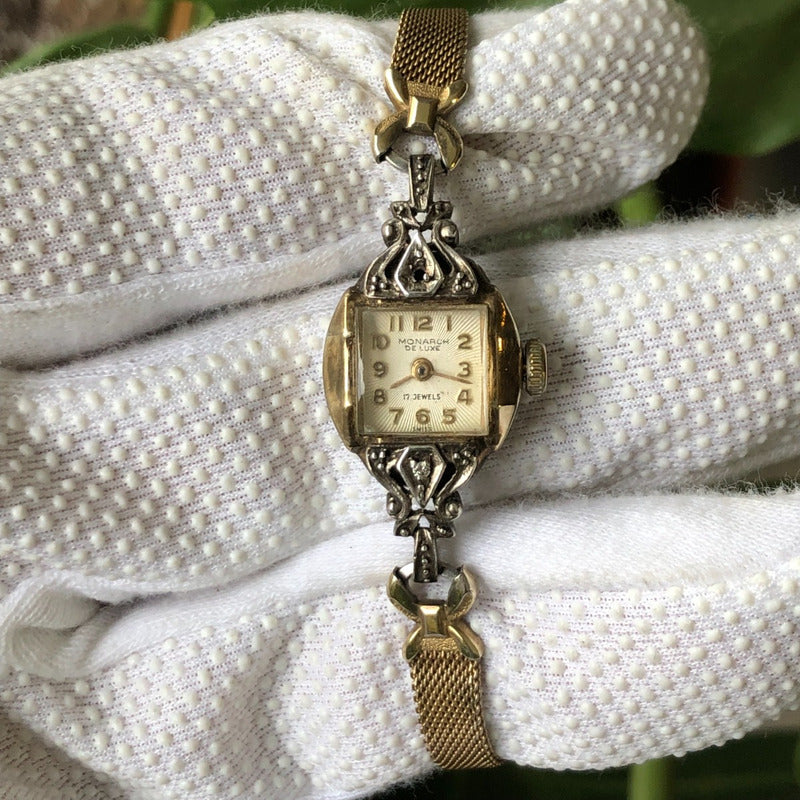 Reloj Monarch Deluxe Mujer Vintage 1950 Mecánico Bisel Oro Rolled10k
