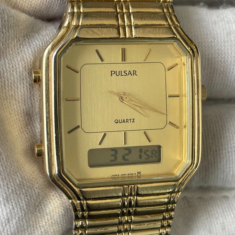 Reloj Pulsar Hombre 1989 Análogo Y Digital Dorado Original