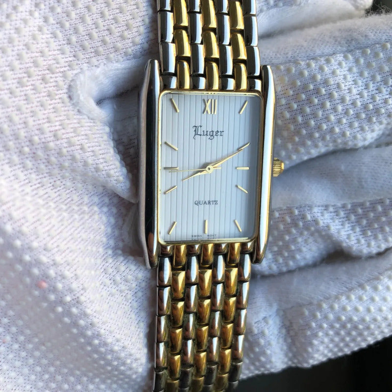 Reloj Luger Mujer Vintage 1997 Suizo Eta Rectangular Two Tone