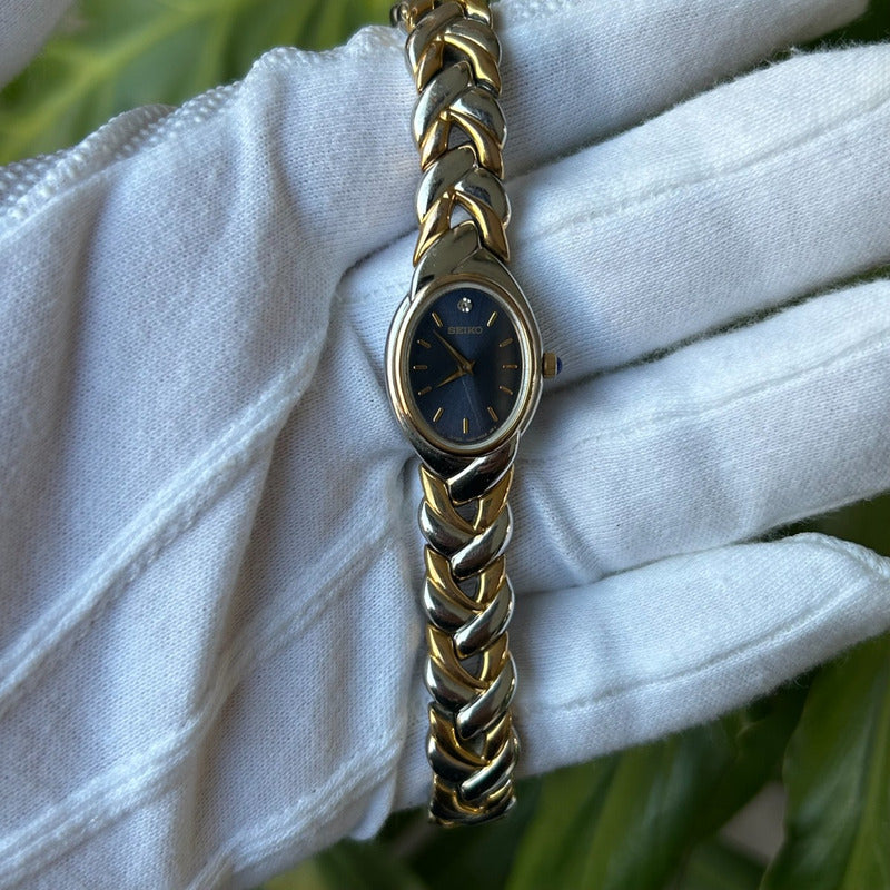 Reloj Seiko Mujer 1992 Oval Bicolor Pulsera Joya Integrada
