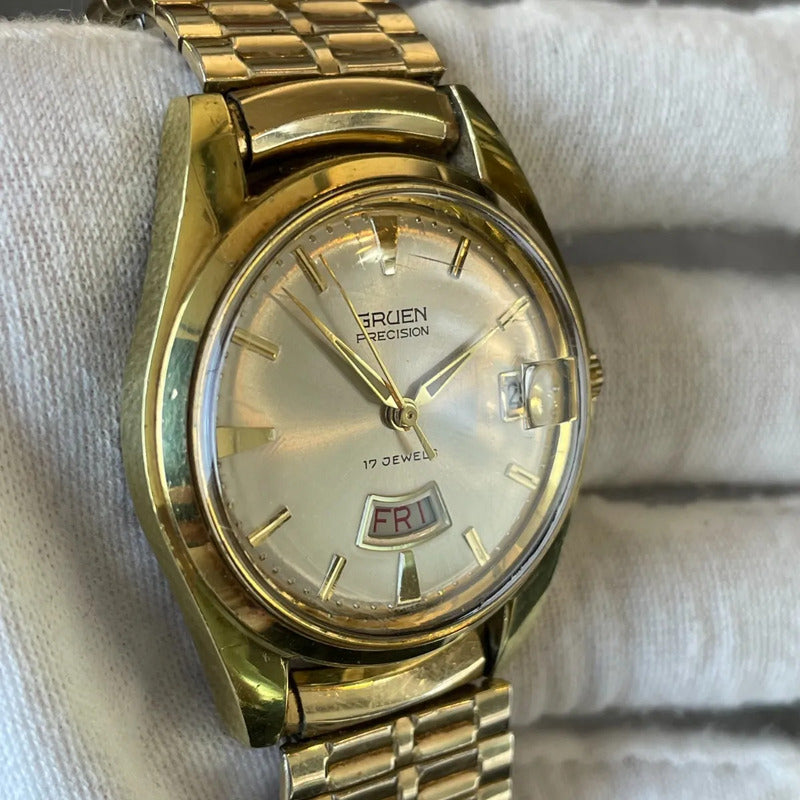 Reloj Gruen Precision 1970 Daydate A Cuerda Hombre Escaso