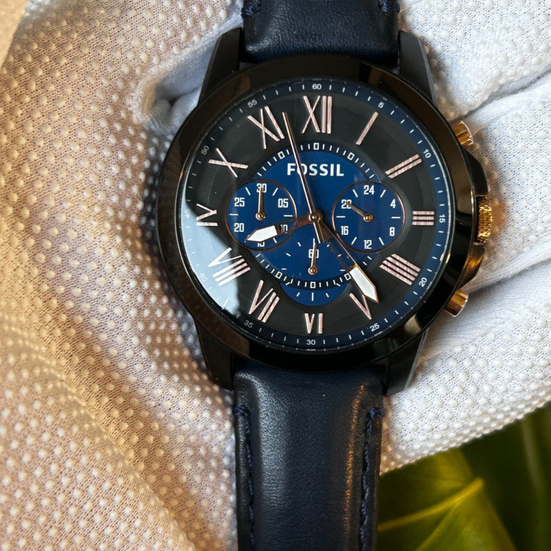 Reloj Fossil Hombre Año 2015 Grant Ícono Azul Descatalogado