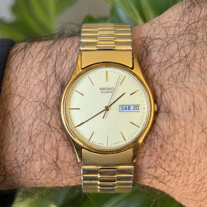 Reloj Seiko Hombre Vintage 1994 Dial Champagne Día-fecha