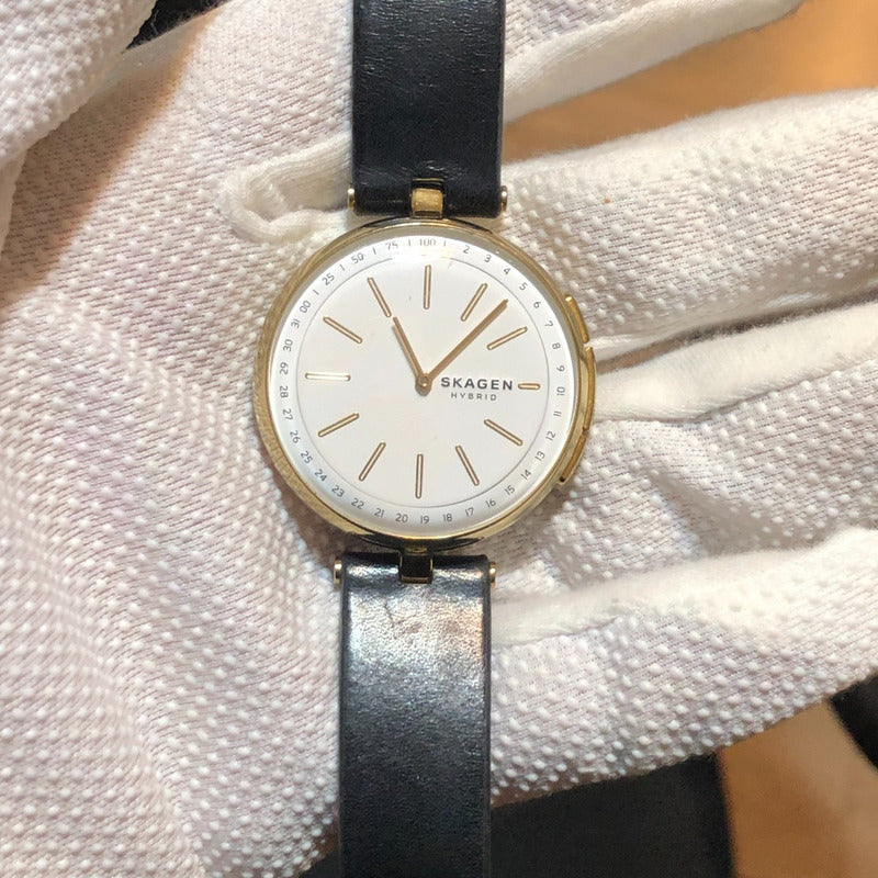Reloj Skagen Mujer 2017 Híbrido Signatur Dorado Cuero Negro