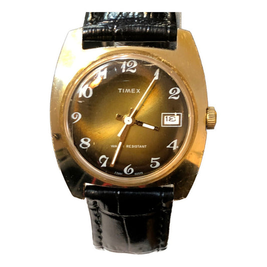Reloj Timex Sunburst Café-oro A Cuerda Vintage Año 1975 Único
