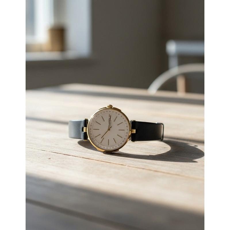 Reloj Skagen Mujer 2017 Híbrido Signatur Dorado Cuero Negro