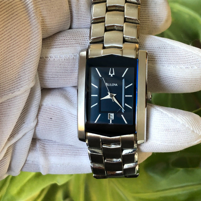 Reloj Bulova Hombre Año 2004 Rectangular Dial Azul Profundo