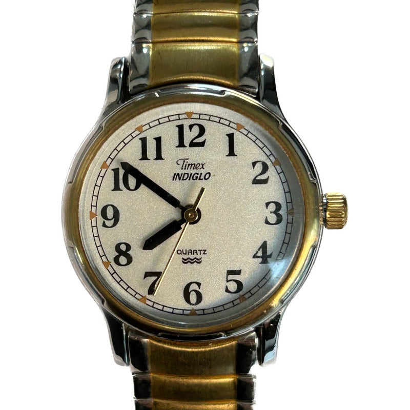Reloj Timex Mujer Año 2003 Bicolor Indiglo Dial Perla Arena