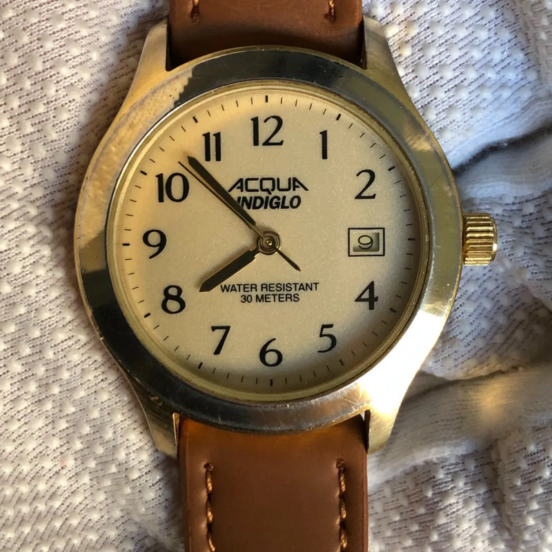 Reloj Timex Acqua Hombre Año 2001 Fondo Marfil Raro Indiglo