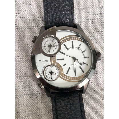 Reloj Oulm Con 3 Relojes En El Dial Funcionando Hombre 56mm