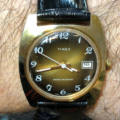 Reloj Timex Sunburst Café-oro A Cuerda Vintage Año 1975 Único