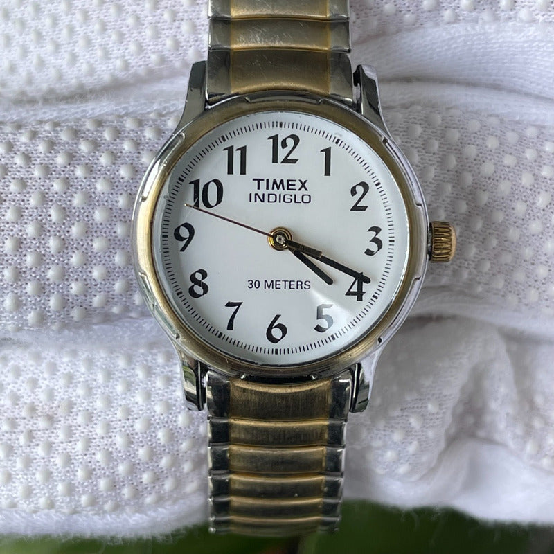 Reloj Timex Mujer Vintage 1997 Cuarzo Indiglo Dial Blanco