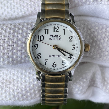 Reloj Timex Mujer Vintage 1997 Cuarzo Indiglo Dial Blanco
