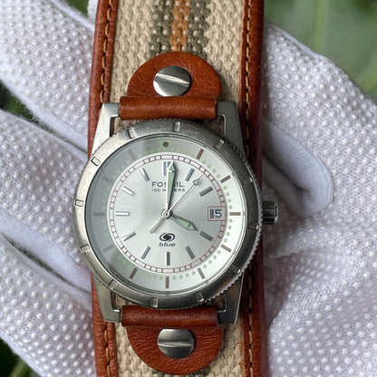 Reloj Fossil Unisex 2004 Correa Bund Serie Blue Lume Único